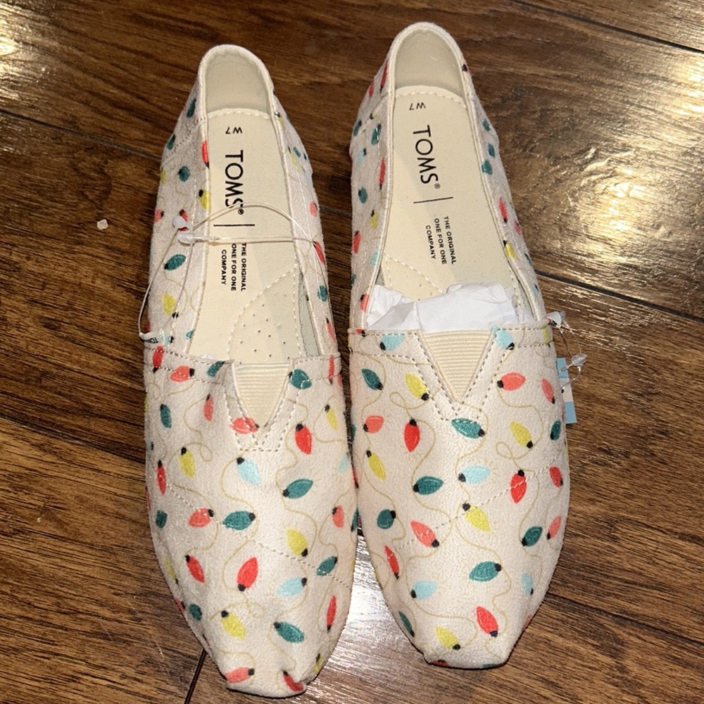 TOMS Belmont Natural Tree Lights Print  Flat Shoes NEW Size 7 NWT - Picture 3 of 6